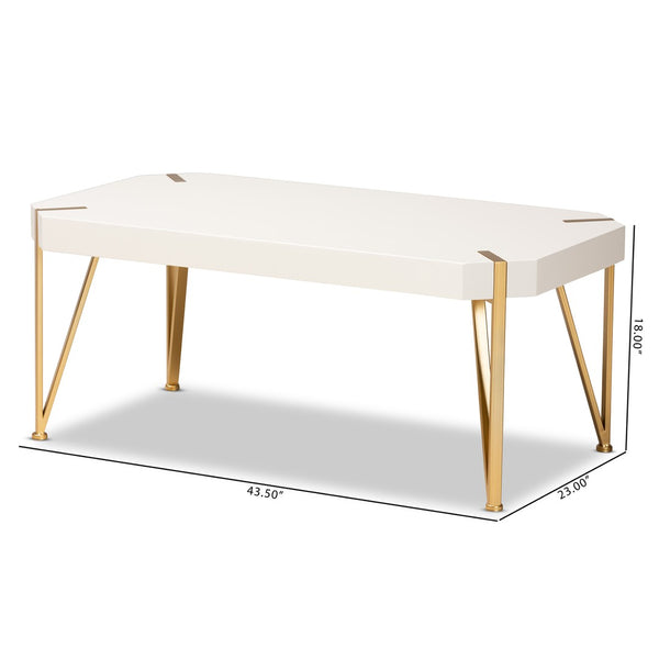 Baxton Studio Baxton Kassa Luxe Brushed Gold & White Coffee Table - Modern Glam Design for Stylish Living Rooms JY20A156-White/Gold-CT