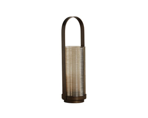Sunpan Matara Ribbed Smoked Glass Hurricane Lanterns Artisan Set for Mantel or Dining Table 113127