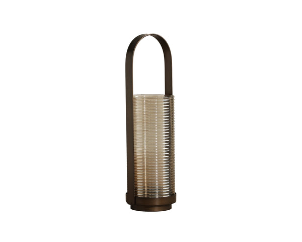 Sunpan Matara Ribbed Smoked Glass Hurricane Lanterns Artisan Set for Mantel or Dining Table 113127