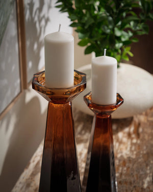 Sunpan Dracula Faceted Glass Candleholders Set of 2 Tall Gothic Ombre Artisan Sculptural 113130