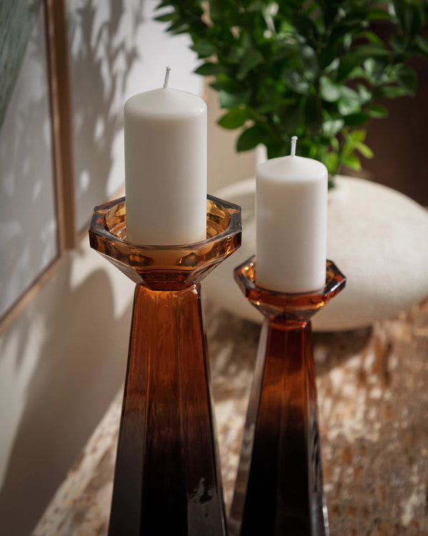 Sunpan Dracula Faceted Glass Candleholders Set of 2 Tall Gothic Ombre Artisan Sculptural 113130
