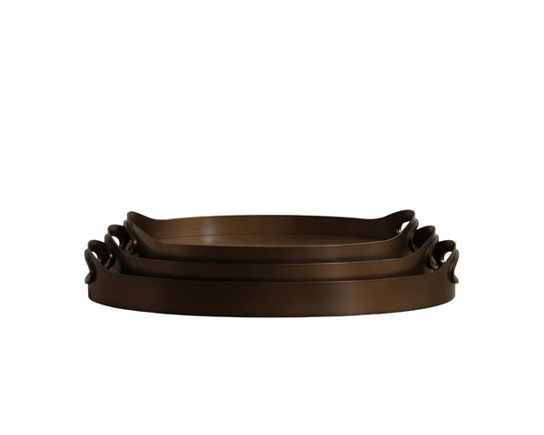 Sunpan Delhi Walnut Wood and Iron Nesting Tray Set Handcrafted Artisan Serving Accent 113136