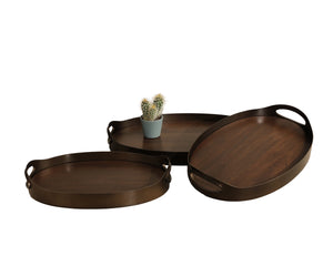 Sunpan Delhi Walnut Wood and Iron Nesting Tray Set Handcrafted Artisan Serving Accent 113136