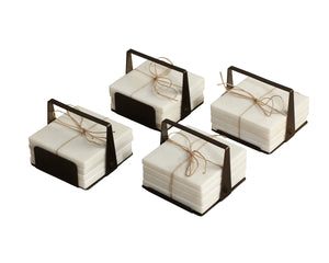 Sunpan Florida Solid Marble Coaster Set with Metal Holder Artisan Handcrafted for Bar or Table 113144