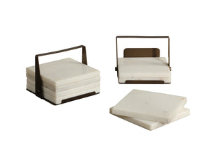 Sunpan Florida Solid Marble Coaster Set with Metal Holder Artisan Handcrafted for Bar or Table 113144