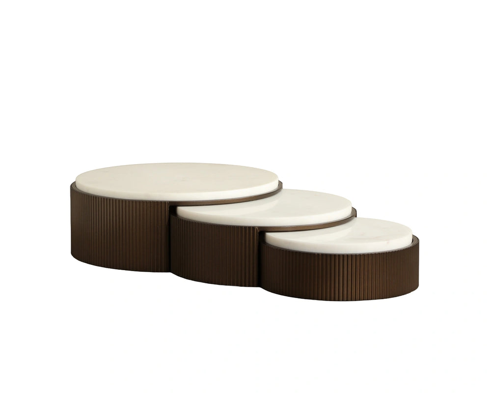 Sunpan Montecito Marble and Iron Tiered Platter Set of 3 for Charcuterie or Vignette Display 113145
