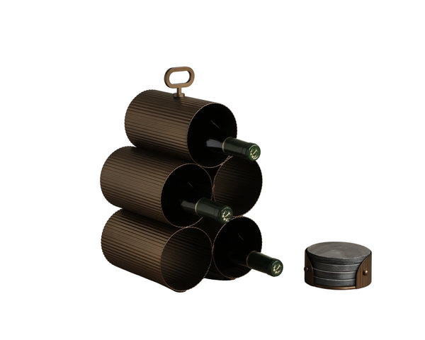 Sunpan Mendocino Handcrafted Iron Wine Rack with Fluted Sleeves and Portable Top Handle 5 Bottle 113150
