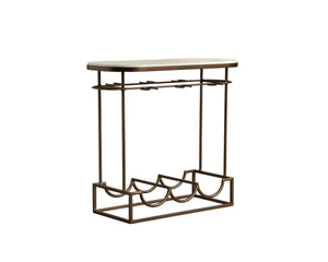 Sunpan Lodi Marble Top Iron Wine Rack Holding 3 Bottles with Stemware Storage 113151