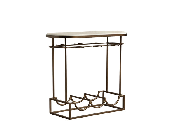 Sunpan Lodi Marble Top Iron Wine Rack Holding 3 Bottles with Stemware Storage 113151