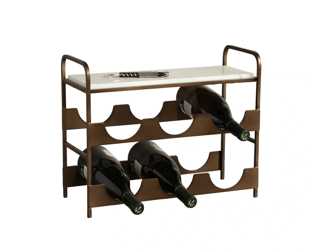 Sunpan Rhone 6 Bottle Marble Top Iron Wine Rack Artisan Display for Bar or Kitchen 113152