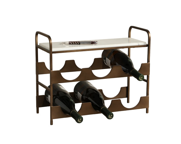 Sunpan Rhone 6 Bottle Marble Top Iron Wine Rack Artisan Display for Bar or Kitchen 113152