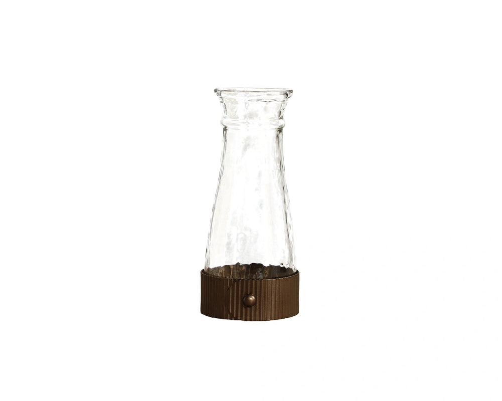 Sunpan Lara Handblown Glass Decanter with Fluted Iron Collar Artisan Crafted Bar Cart Accent 113155