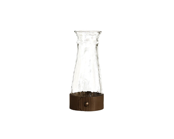 Sunpan Lara Handblown Glass Decanter with Fluted Iron Collar Artisan Crafted Bar Cart Accent 113155