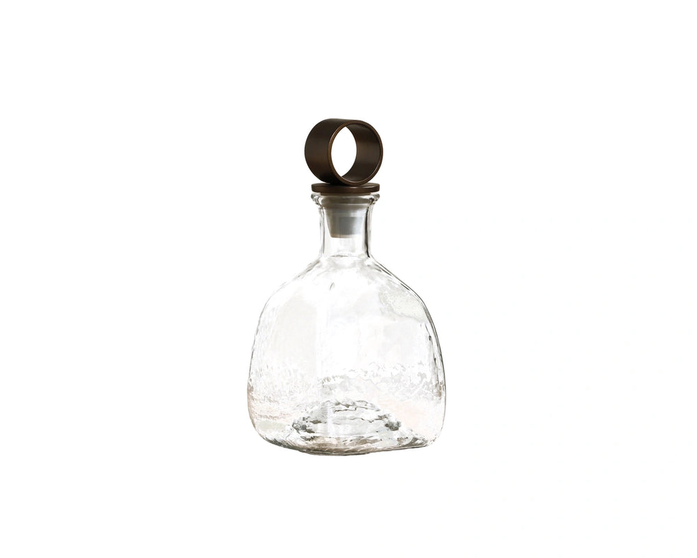 Sunpan Plato Hammered Glass Decanter with Iron Stopper Artisan Barware for Stylish Displays 113156