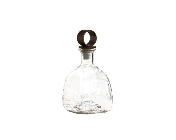Sunpan Plato Hammered Glass Decanter with Iron Stopper Artisan Barware for Stylish Displays 113156