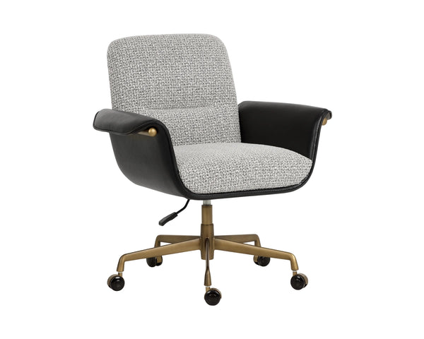 Sunpan Lomax Office Chair Textured Check Fabric Seat with Faux Leather Arms Bronze Base 113170