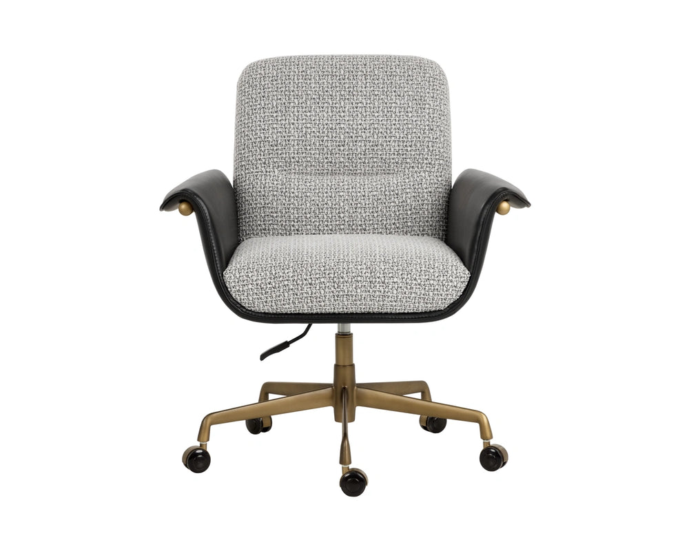 Sunpan Lomax Office Chair Textured Check Fabric Seat with Faux Leather Arms Bronze Base 113170