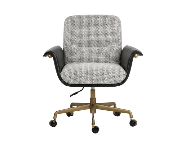 Sunpan Lomax Office Chair Textured Check Fabric Seat with Faux Leather Arms Bronze Base 113170