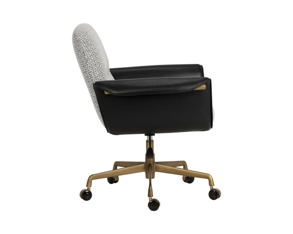 Sunpan Lomax Office Chair Textured Check Fabric Seat with Faux Leather Arms Bronze Base 113170