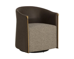 Sunpan Leontine Barrel Back Swivel Lounge Chair Faux Leather with Steel Arms Modern 113171