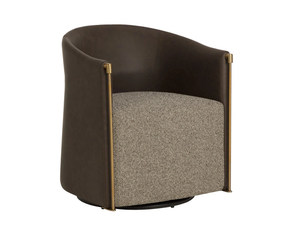 Sunpan Leontine Barrel Back Swivel Lounge Chair Faux Leather with Steel Arms Modern 113171
