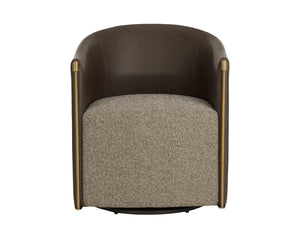 Sunpan Leontine Barrel Back Swivel Lounge Chair Faux Leather with Steel Arms Modern 113171