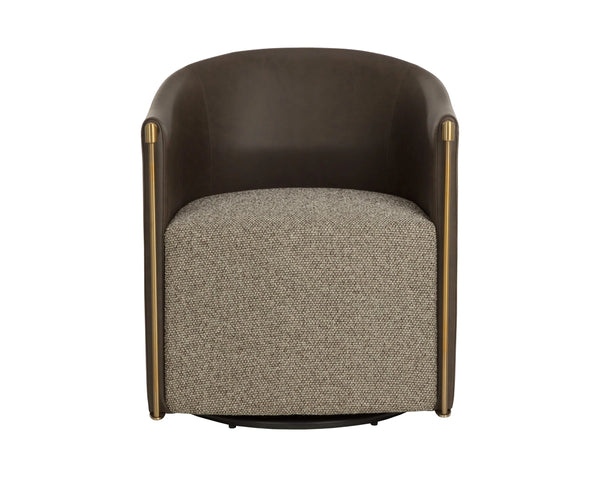 Sunpan Leontine Barrel Back Swivel Lounge Chair Faux Leather with Steel Arms Modern 113171