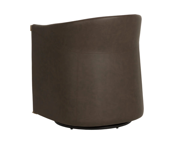 Sunpan Leontine Barrel Back Swivel Lounge Chair Faux Leather with Steel Arms Modern 113171