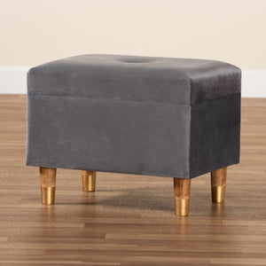 Baxton Studio Baxton Studio Modern Grey Velvet Storage Ottoman with Oak Legs - Chic Seating & Stylish Accent Piece JY20A250-Grey Velvet-Otto