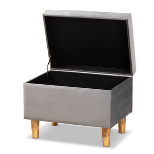 Baxton Studio Baxton Studio Modern Grey Velvet Storage Ottoman with Oak Legs - Chic Seating & Stylish Accent Piece JY20A250-Grey Velvet-Otto