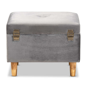 Baxton Studio Baxton Studio Modern Grey Velvet Storage Ottoman with Oak Legs - Chic Seating & Stylish Accent Piece JY20A250-Grey Velvet-Otto