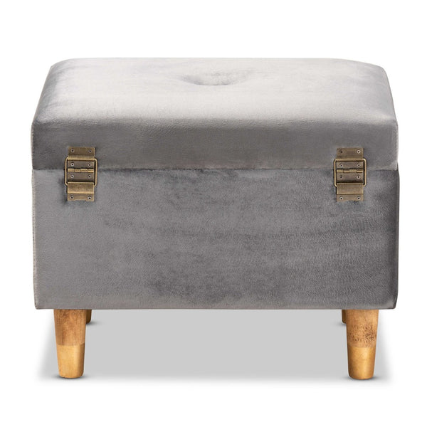Baxton Studio Baxton Studio Modern Grey Velvet Storage Ottoman with Oak Legs - Chic Seating & Stylish Accent Piece JY20A250-Grey Velvet-Otto