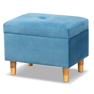 Baxton Studio Baxton Studio Sky Blue Velvet Storage Ottoman with Oak Finish, Stylish Seating & Hidden Compartment JY20A250-Sky Blue Velvet-Otto