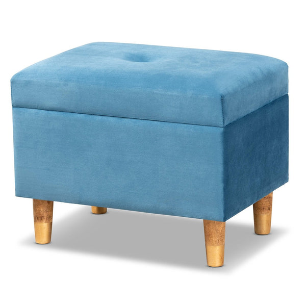 Baxton Studio Baxton Studio Sky Blue Velvet Storage Ottoman with Oak Finish, Stylish Seating & Hidden Compartment JY20A250-Sky Blue Velvet-Otto