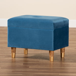 Baxton Studio Baxton Studio Sky Blue Velvet Storage Ottoman with Oak Finish, Stylish Seating & Hidden Compartment JY20A250-Sky Blue Velvet-Otto