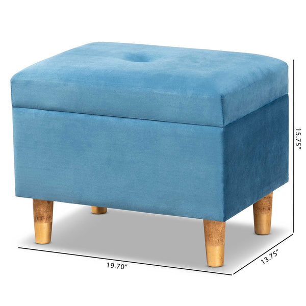 Baxton Studio Baxton Studio Sky Blue Velvet Storage Ottoman with Oak Finish, Stylish Seating & Hidden Compartment JY20A250-Sky Blue Velvet-Otto