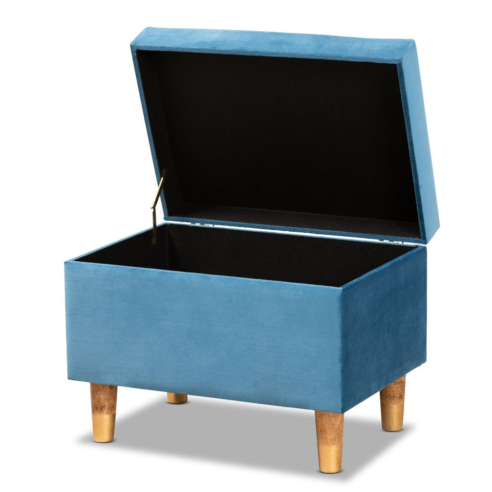 Baxton Studio Baxton Studio Sky Blue Velvet Storage Ottoman with Oak Finish, Stylish Seating & Hidden Compartment JY20A250-Sky Blue Velvet-Otto