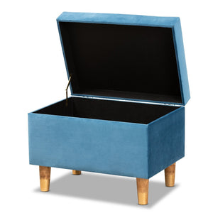 Baxton Studio Baxton Studio Sky Blue Velvet Storage Ottoman with Oak Finish, Stylish Seating & Hidden Compartment JY20A250-Sky Blue Velvet-Otto