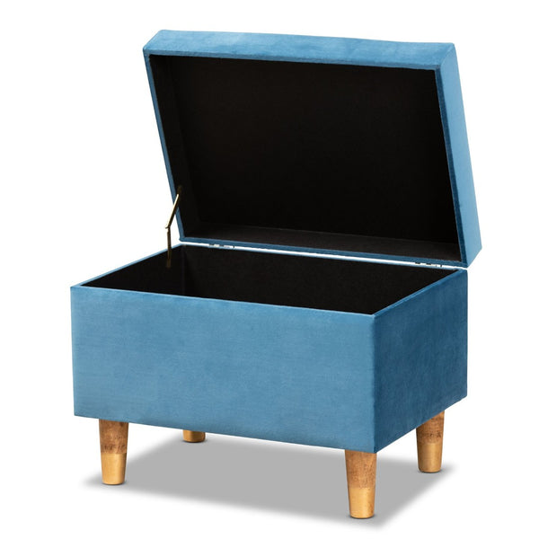 Baxton Studio Baxton Studio Sky Blue Velvet Storage Ottoman with Oak Finish, Stylish Seating & Hidden Compartment JY20A250-Sky Blue Velvet-Otto
