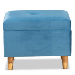 Baxton Studio Baxton Studio Sky Blue Velvet Storage Ottoman with Oak Finish, Stylish Seating & Hidden Compartment JY20A250-Sky Blue Velvet-Otto