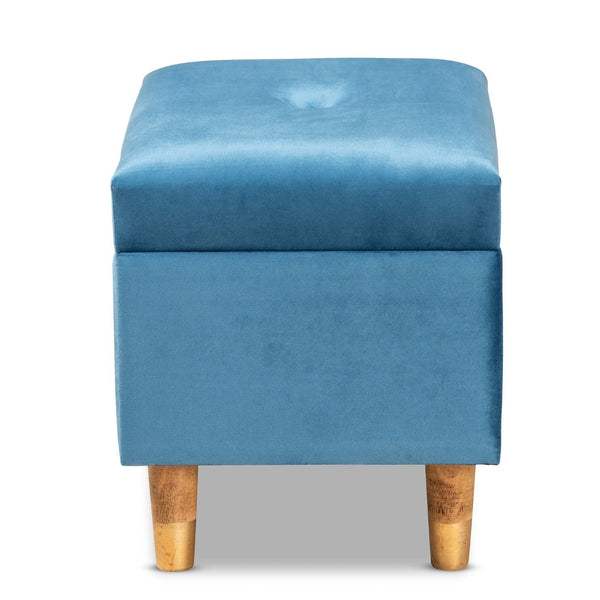 Baxton Studio Baxton Studio Sky Blue Velvet Storage Ottoman with Oak Finish, Stylish Seating & Hidden Compartment JY20A250-Sky Blue Velvet-Otto