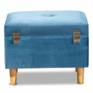 Baxton Studio Baxton Studio Sky Blue Velvet Storage Ottoman with Oak Finish, Stylish Seating & Hidden Compartment JY20A250-Sky Blue Velvet-Otto