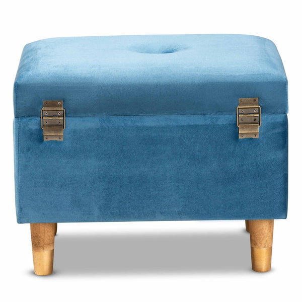 Baxton Studio Baxton Studio Sky Blue Velvet Storage Ottoman with Oak Finish, Stylish Seating & Hidden Compartment JY20A250-Sky Blue Velvet-Otto