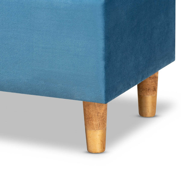 Baxton Studio Baxton Studio Sky Blue Velvet Storage Ottoman with Oak Finish, Stylish Seating & Hidden Compartment JY20A250-Sky Blue Velvet-Otto