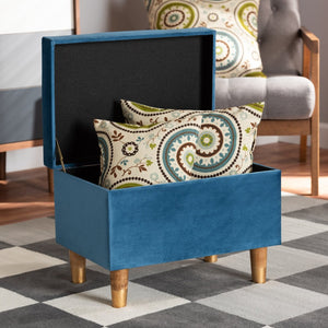 Baxton Studio Baxton Studio Sky Blue Velvet Storage Ottoman with Oak Finish, Stylish Seating & Hidden Compartment JY20A250-Sky Blue Velvet-Otto