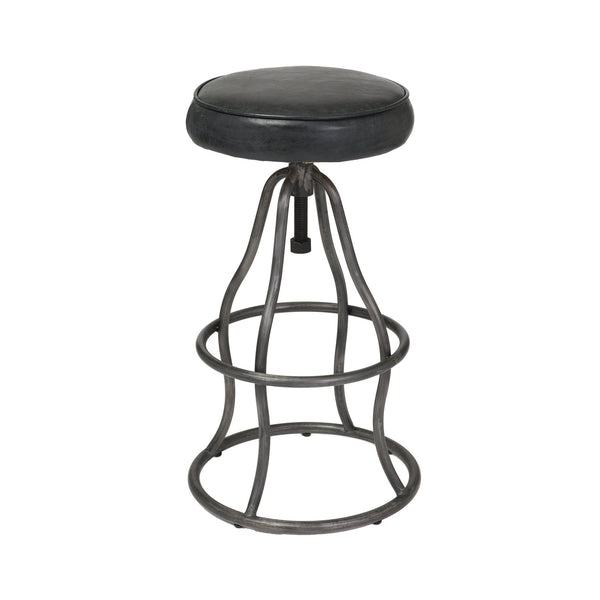 Lh Imports Bowie Stool - Stylish Adjustable Height Design With Durable Top Grain Leather And Iron Base Black Iron,Leather,Polyester Fiber,Pu Foam Sbs49-08b