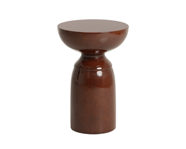 Sunpan Goya Sculptural Concrete End Table Marble Look Stone Finish Modern Living Room Accent Red 113200