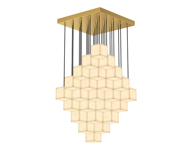 Sunpan Brixel Alabaster Cube Chandelier Brushed Gold Sculptural Light for Grand Entryways 113226