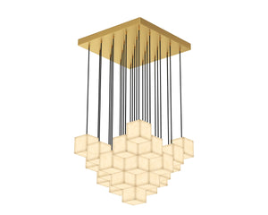 Sunpan Brixel Alabaster Cube Chandelier Brushed Gold Sculptural Light for Grand Entryways 113226
