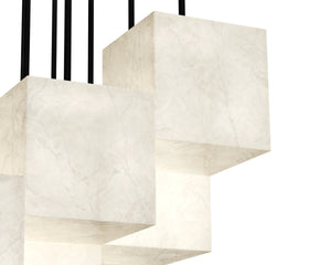 Sunpan Brixel Alabaster Cube Chandelier Brushed Gold Sculptural Light for Grand Entryways 113226